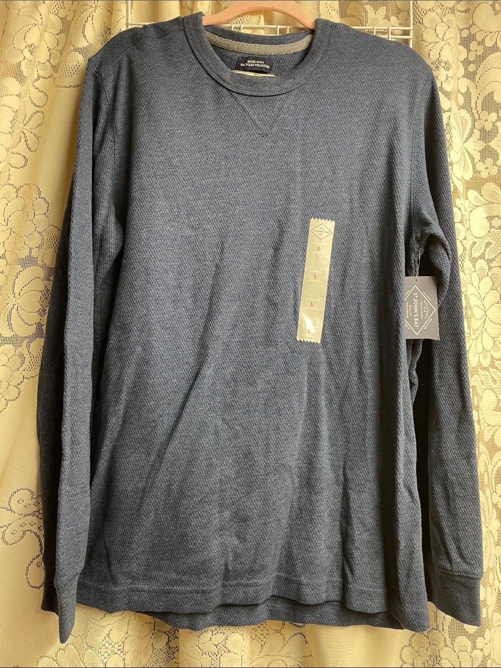 St. John's Bay Navy Long Sleeve Soft Waffle Crewneck Large NWT